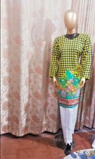 Pakistani Indian Kameez Stitched Size XL Kurti/Top/Tunic/Shirt F-Yellow 1Pice 
