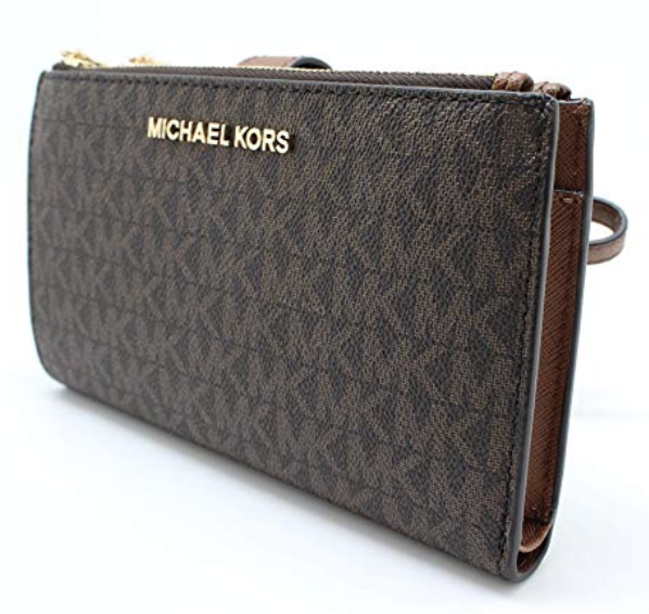 Michael Kors Jet Set Double Zip Wristlet Phone Wallet Brown MK