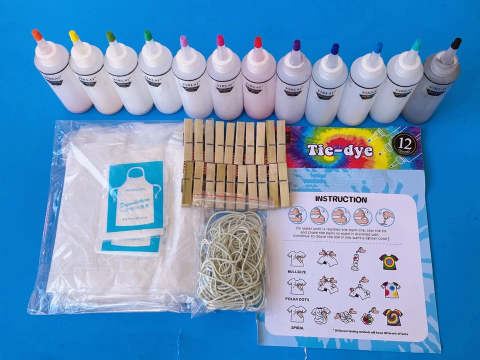 Kit Tie Dye para Niños y Adultos 12 Colores Embudo Guía Libro Bandas Goma Foto 2 de 4