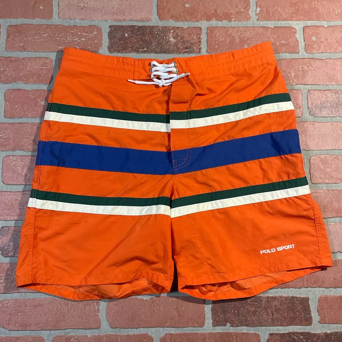Polo Sport Vintage Swim Trunks Mens Medium 90s Board Shorts Rap Color Block EUC