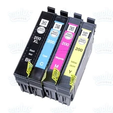 4pk Genuine Epson 200XL Black & 200 3-Color Ink XP300 XP310 XP400 WF2530 WF2540