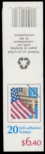 1996, US FLAG OVER PORCH, ERROR BOOKLET WITH DIE CUTTING OMITTED, SC. #2921e - Picture 2 of 3