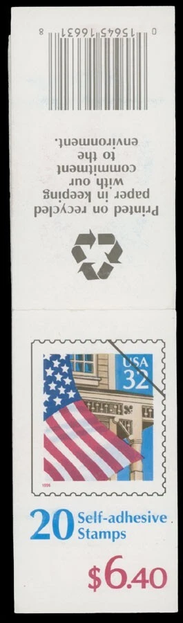 1996, US FLAG OVER PORCH, ERROR BOOKLET WITH DIE CUTTING OMITTED, SC. #2921e - Image 2 of 3