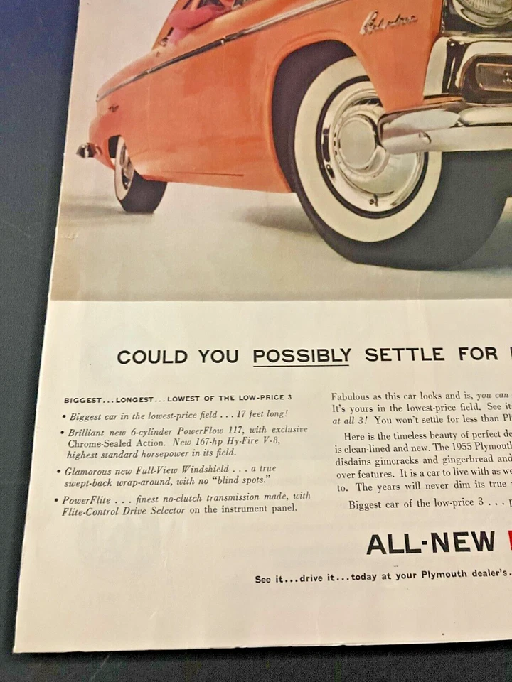 Rosa 1955 Plymouth Belvedere - Vintage Impressão Colorida Original Anúncio/Arte de Parede LIMPA - Imagem 4 de 4