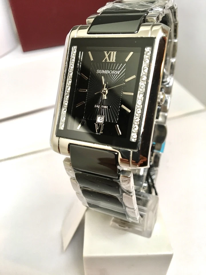 SUNBORN 50218M Ceramic Men's Precision Quartz Black Dial Two tone Silver Watch - Image 2 of 4