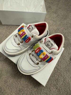 Moschino Kid-Teen sneakers White Leather Lace-Up Trainers - 2  