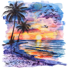 Wall Decal Sticker Tropical Summer Beach Wall Sticker 18X18cm Large