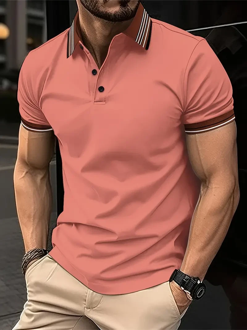 Coral Fashion Men Casual Short Sleeve Lapel Shirt Summer Golf Sports T-Shirt New