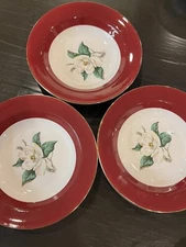 3 Vintage 8.25” Homer Laughlin Bowls Bowl Lifetime Red Magnolia
