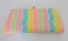 ILA of CALIFORNIA Vtg Pastel Plaid Straw Purse Geisha Clutch Handbag Mid C 50s