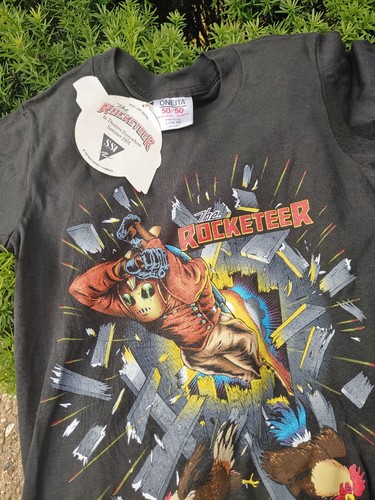 DEADSTOCK! vintage 90s THE ROCKETEER 1991 Disney Movie Promo T Shirt Kids Large - Afbeelding 1 van 10