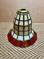 Tiffany-Style Bell Lamp ceiling shade Amber Red Glass wth Cream Panels Brass Top