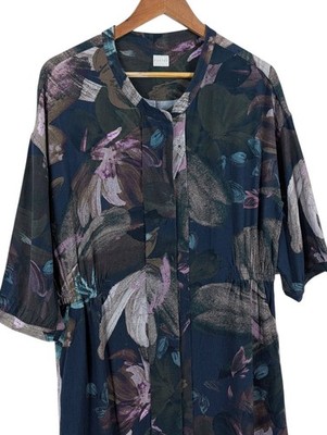 Poetry Damen Midikleid UK 12 Blumen Tencel Leinen Boho künstlerisch Gummizug 