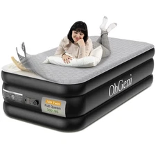 Twin Air Mattress with Built-in Pump, 18" Raised Inflatable Bed, Silk Foam To...