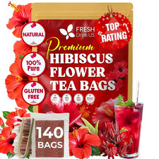 , Premium 140 Hibiscus Flowers Tea Bags, 100 Natural, Handmade Pure from Hibi
