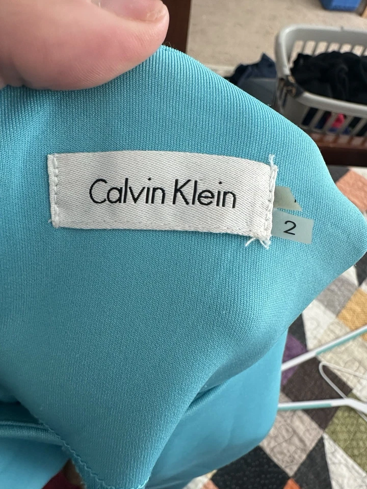 Calvin Klein Turquoise Scuba Sheath Dress Size 2 Sleeveless  - Image 3 of 3
