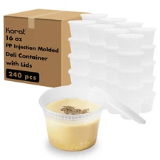 Karat 16oz PP Plastic Injection Molded Deli Containers & Lids - 240 ct