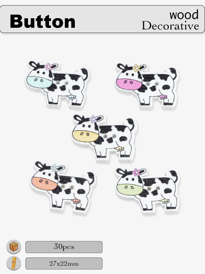 30pcs Colorful Cow Wood Buttons for Crafts Sewing Scrapbooking Diy Decor 27x22mm - Image 4 of 4
