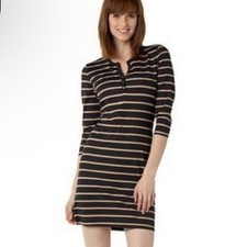 J. McLaughlin Lynn Henley Striped Quarter Sleeve A Line Shirt Dress Small