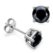 1.00Ct Round Black Lab Grown Diamond Stud Earrings | White Gold | UK Hallmarked