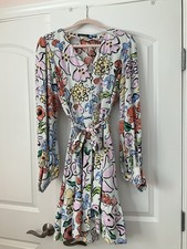 Stine Goya Button Waist Tie Dress Multi Color Long Sleeve Size Large