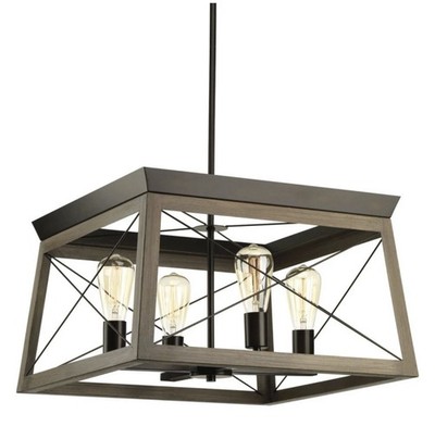 Progress Lighting Briarwood 4-Light Antique Bronze Farmhouse Square Chandelier