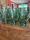Set of 6 Green Glass Coca-Cola Mugs with Handle Vintage Libbey Glass
