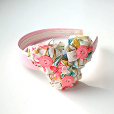 Handcrafted Women Girls Pink Button Flower Headband Made in the USA