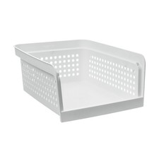 Open-Front Stackable Closet Storage Organizer Bin with Breathable Holes, White