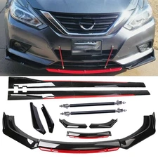 Glossy Black Look Red Front Lip Chin Bumper Side Skirt For Nissan Maxima Body
