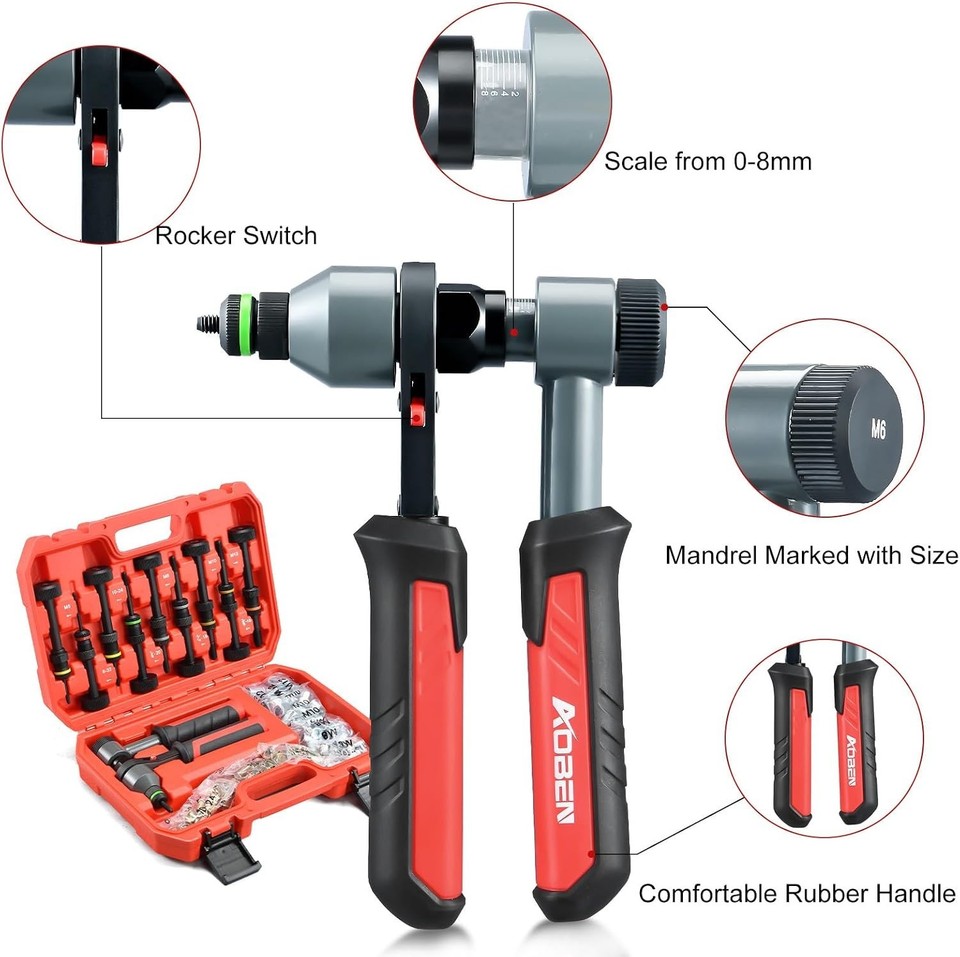 Tinner Rivet Tool Rivet Nut Tool Kit, Nutsert Gun Kit, Upgraded Rivnut Tool with 10 ...