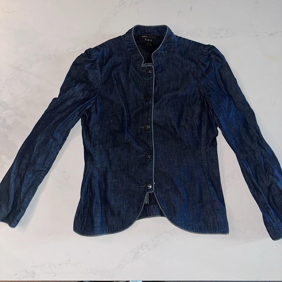 Chaqueta de mezclilla MARC JACOBS Peplum cuello alto talla 10 manga abullonada vintage Y2k 00s Foto 2 de 4