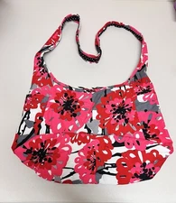 Thirty- One Pink "Bold Bloom" Floral Pattern Crossbody Long Strap Boho Sack Bag