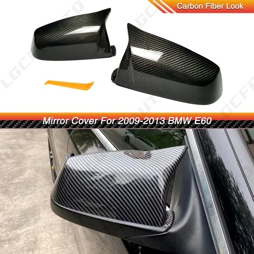 ABS Carbon Fiber Look Rear View Mirror Cover Caps For BMW 5 Series E60 E61 08-13