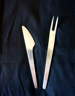 A MICHELSEN Butter Spreader + Two Tine Meat Fork flatware Set Arne Jacobsen MCM