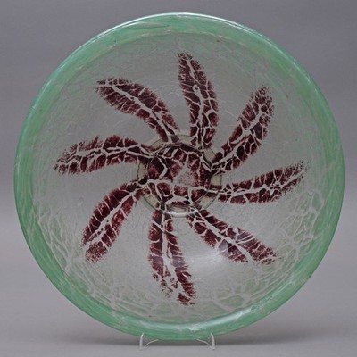 Art Deco Glasschale WMF Ikora grün rot Ø 36cm Karl Wiedmann um 1930 V.AIO