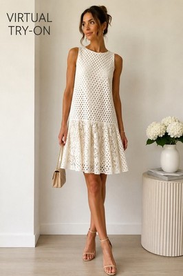 NWT MSGM White Eyelet Lace Dress Made in Italy Size 46 Romantic Sleeveless Midi