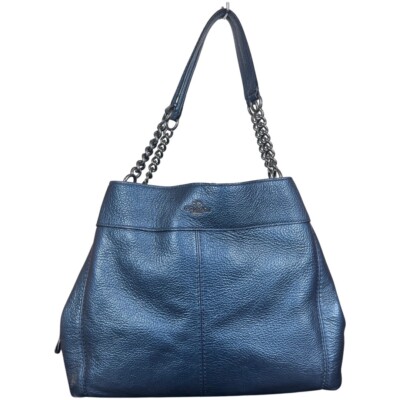 Coach Lexi Chain Shoulder Bag Metallic Navy Blue Leather  display picture 1