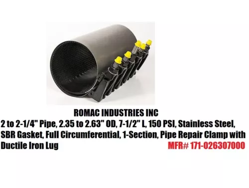 One Romac Style CL1  2" x 7"-1/2 in. Stainless Steel Repair Clamp 171-026307000