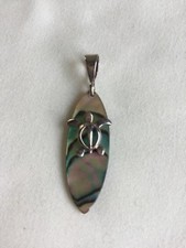 Hawaiian Sterling Silver Turtle Abalone Shell Surfboard Pendant Necklace
