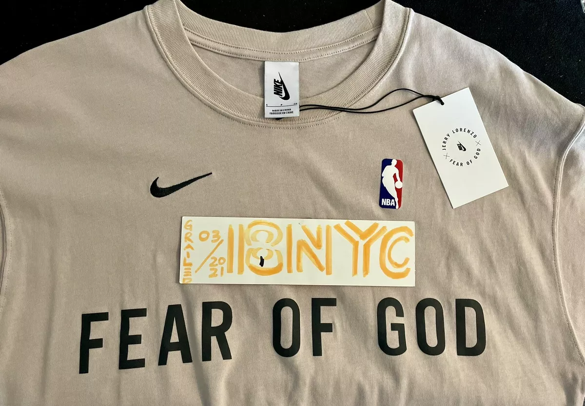 NWT NIKE x FEAR OF GOD Oatmeal Warm Up Basketball Tee NBA Mesh Jerry  Lorenzo szS