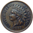 Indian head cent/penny 1869 Snow 3 razor sharp Liberty AU collector coin