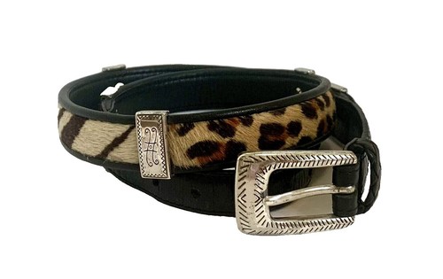 Brighton Animal Print Belt with Silver Accents size L length 