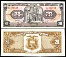 Ecuador 20 Sucres 1988 P121a Banknote World Paper Money UNC Currency