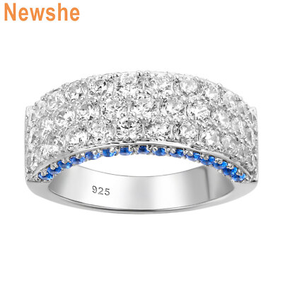 Blue Eternity Wedding Bands for Women Cubic Zircon Pure Silver Engagement  Ring