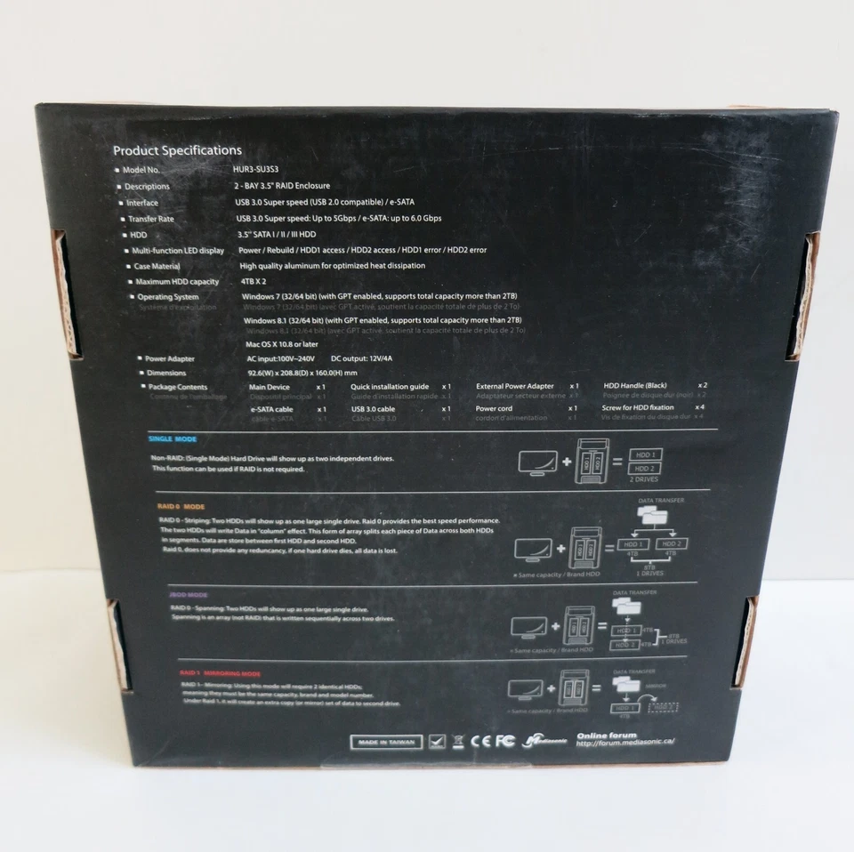 Mediasonic Proraid 2-Bay Raid Enclosure HUR3-SU3S3, New & Factory Sealed - Image 4 of 4