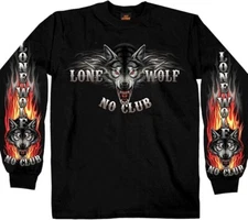 Hot Leathers Black Lone Wolf No Club Biker Long Sleeve Double Sided T-Shirt