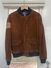 New Polo Ralph Lauren Suede Bomber Jacket Brown Size Large  998 Now  450