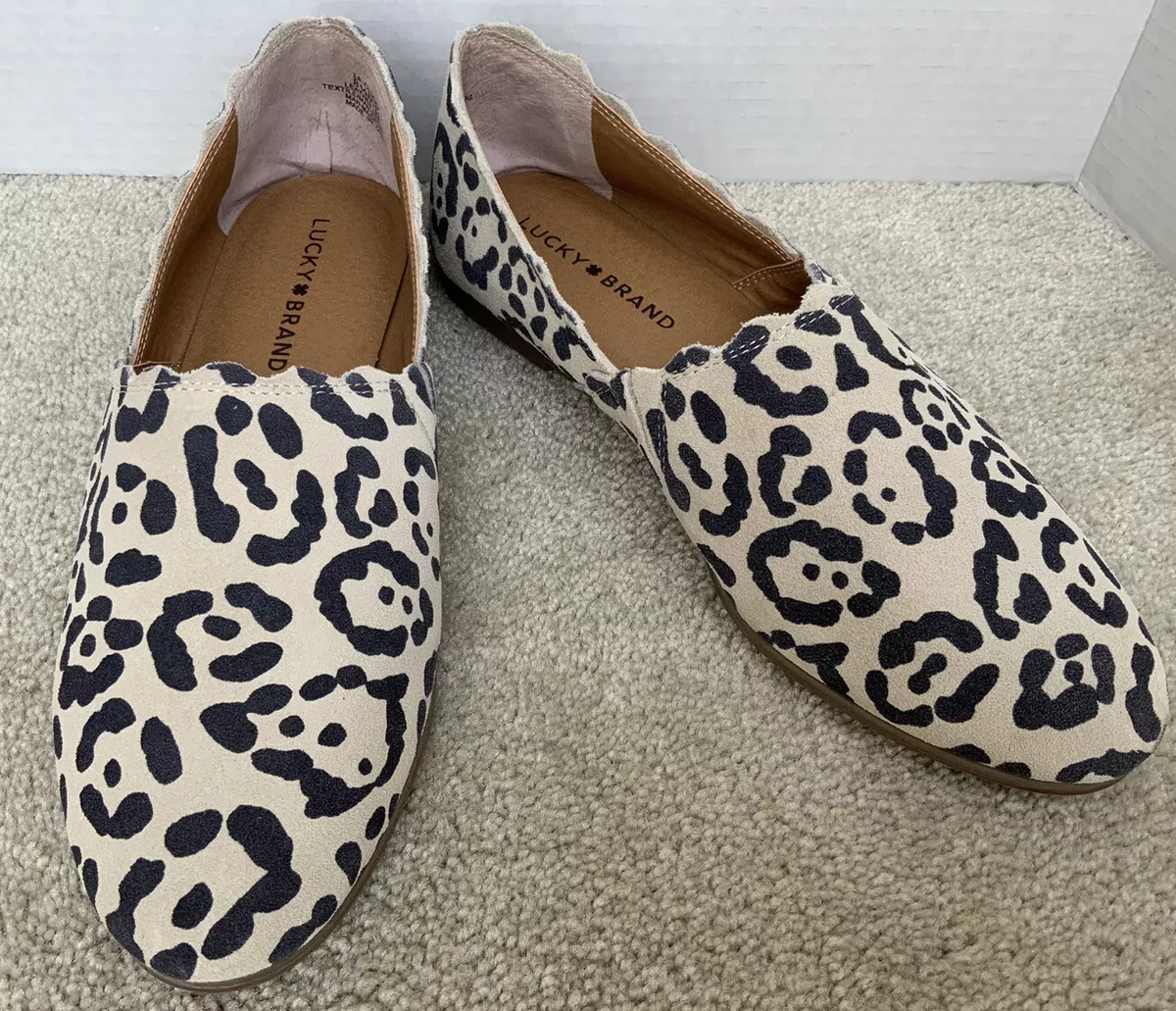 Lucky Brand Cloeey Scalloped Leopard Print Suede Flat Loafer, 8.5M