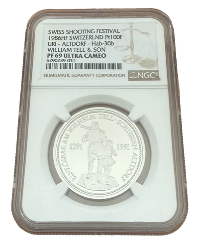 Switzerland 1986 Platinum 1 oz NGC PF69UC Swiss Shooting Festival